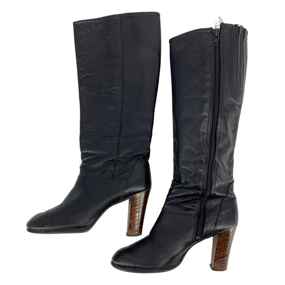Airstep Shoes - Vintage Airstep A.S. 98 Womens SZ 7 Black Zip Italian Leather Boot Knee Heel